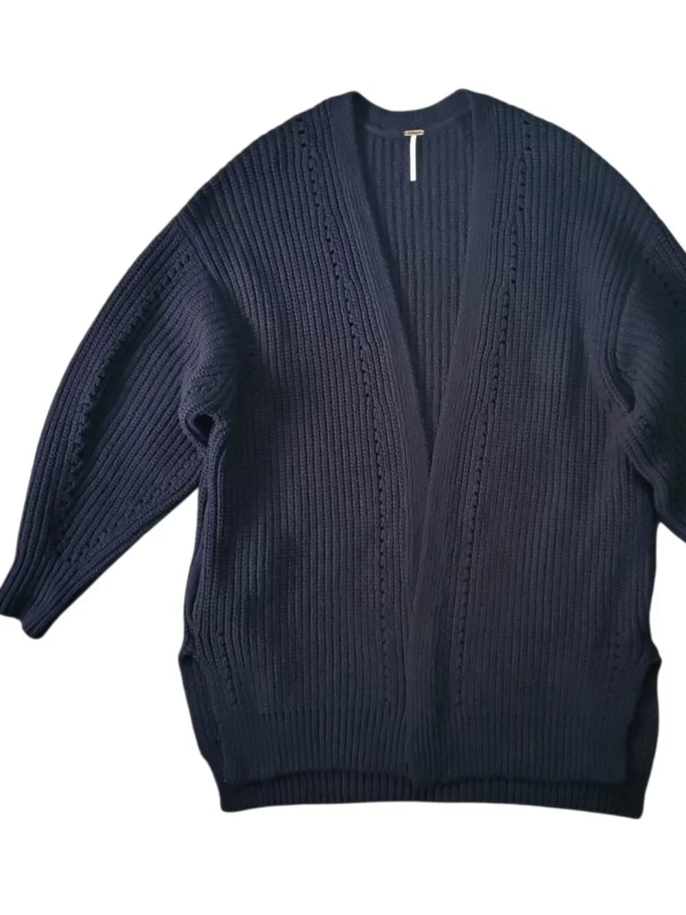 Free People Nightingale Cardigan Knit Open Front in Black - Large - Picture 2 of 9